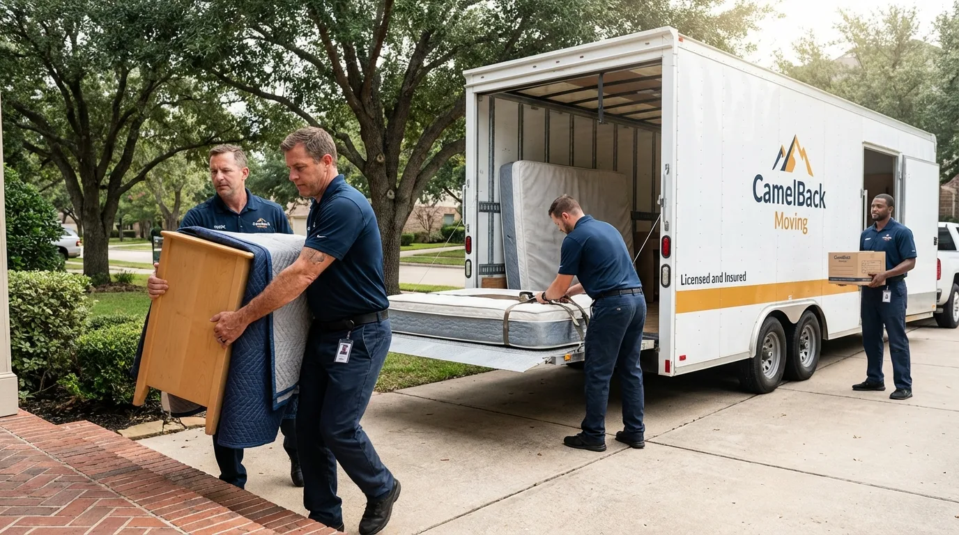 Crew loading residential truck for cross-state move from Soledad, CA